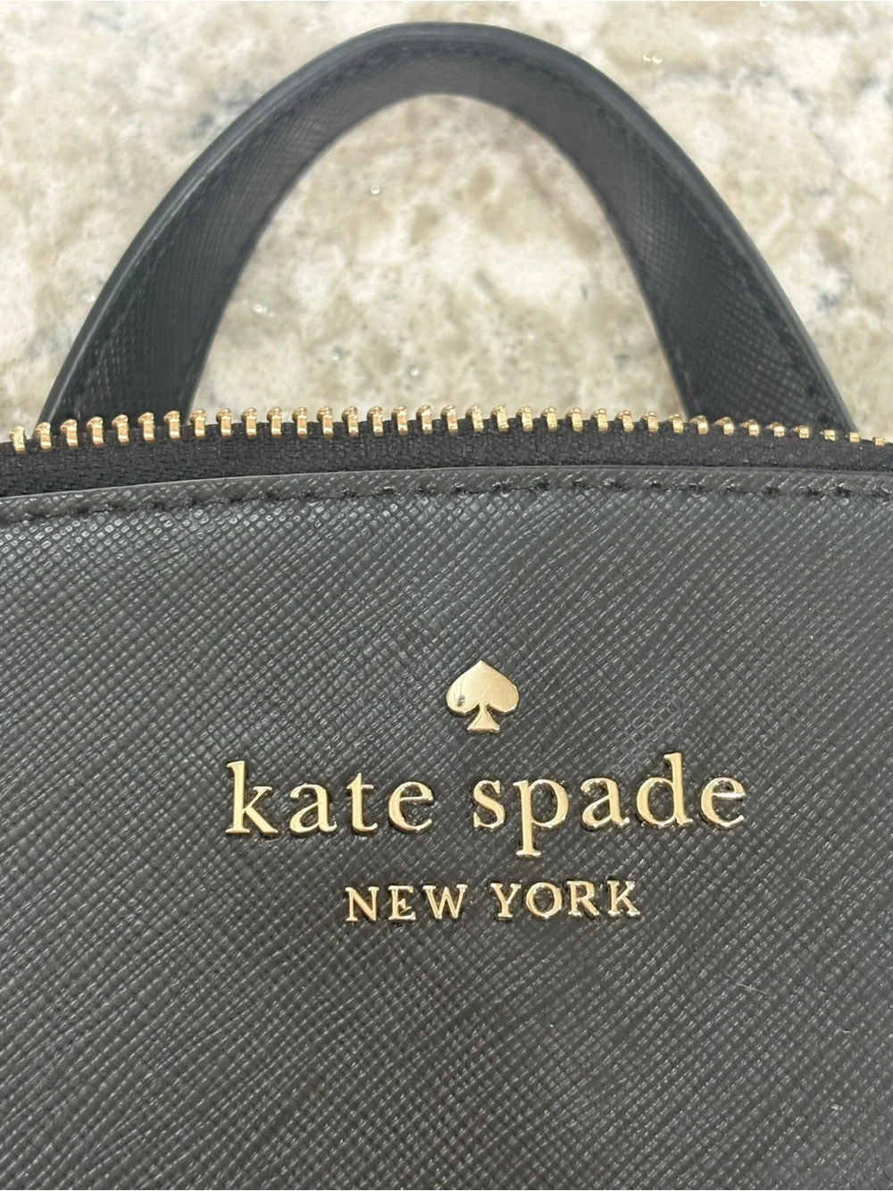 kate spade Black Saffiano Leather dome Backpack with Gold Logo